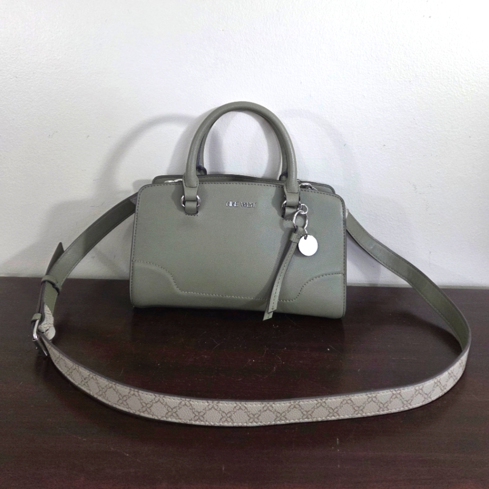 Nine West Small Grey Green Satchel Detachable Crossbody Strap Silver Hardware